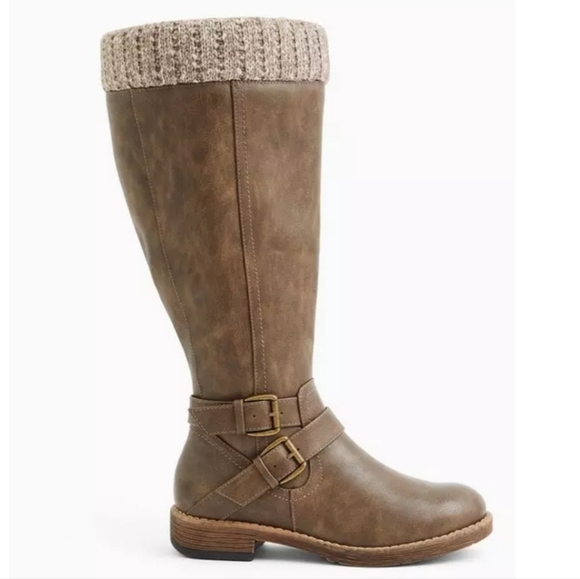 10W Torrid Taupe Sweater Pleather Boots - Picture 1 of 11